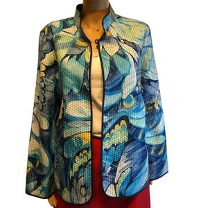 Alfred Dunner Quilt Floral Print Open Cardigan Jacket Women size 12